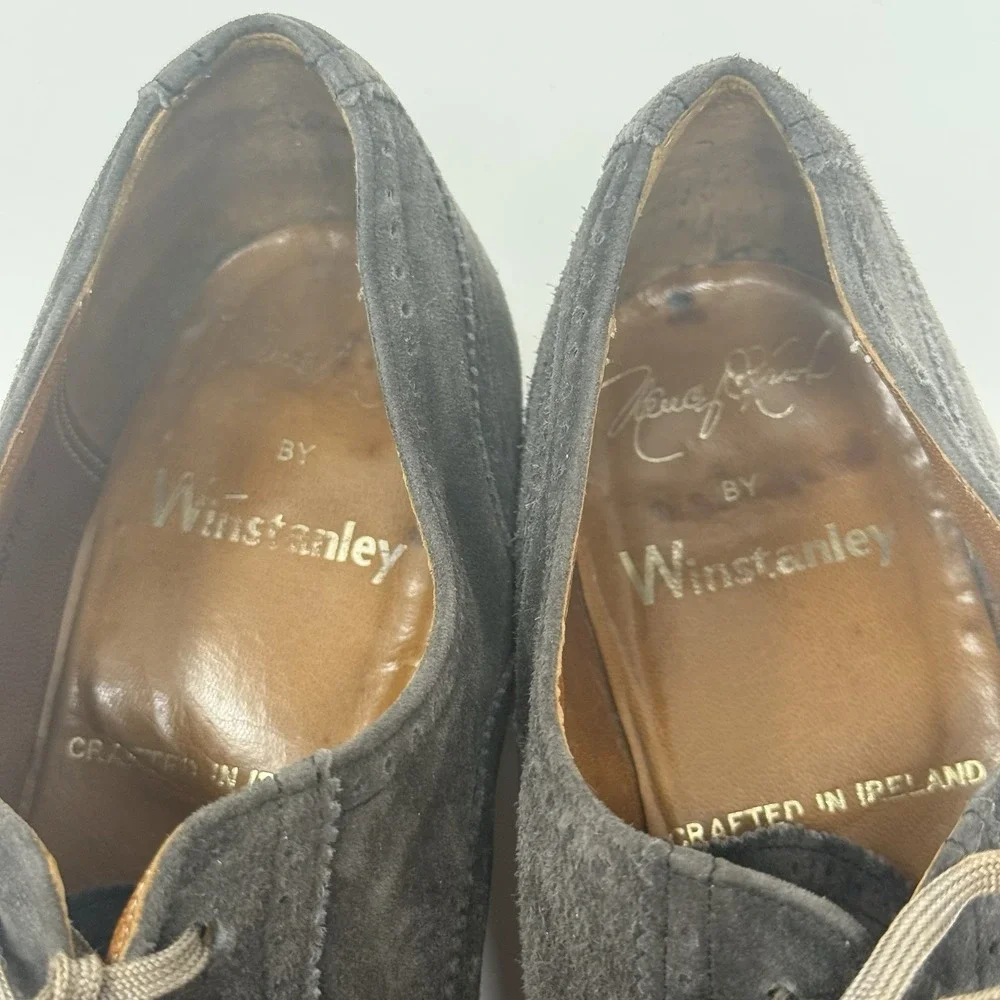 Vintage Winstanley Suede Brogue Oxford Men 7.5B Gray Cap Toe Dress Shoes Ireland